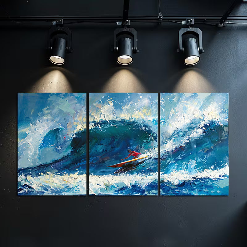 3pcs Waves Test a Surfer’s Willpower Wall Art Set Canvas Framed 60x90cm - High Quality Print 100% Australian Made Wall Canvas Ready to Hang