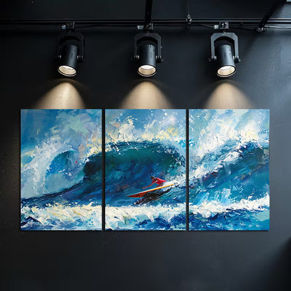 3pcs Waves Test a Surfer’s Willpower Wall Art Set Canvas Framed 60x90cm - High Quality Print 100% Australian Made Wall Canvas Ready to Hang