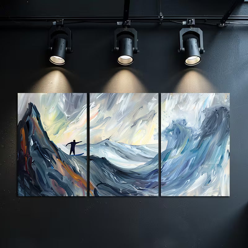 3pcs Waves Challenge a Surfer’s Willpower Wall Art Set Canvas Framed 60x90cm - High Quality Print 100% Australian Made Wall Canvas Ready to Hang