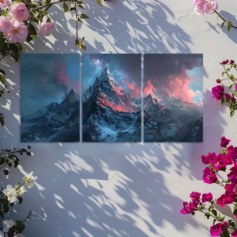 3pcs Snow-Capped Mountains under a Starry Sky Wall Art Set Canvas Framed 40x60cm - High Quality Print 100% Australian Made Wall Canvas Ready to Hang