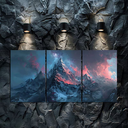3pcs Snow-Capped Mountains under a Starry Sky Wall Art Set Canvas Framed 40x60cm - High Quality Print 100% Australian Made Wall Canvas Ready to Hang