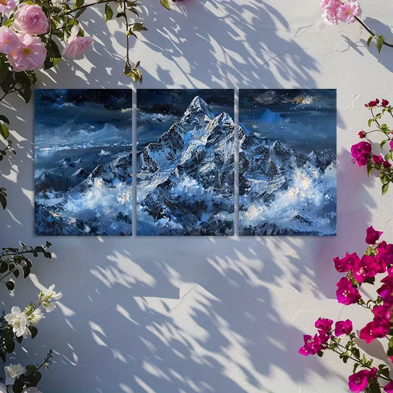 3pcs Snow-Capped Mountains under a Starry Sky Wall Art Set Canvas Framed 50x70cm - High Quality Print 100% Australian Made Wall Canvas Ready to Hang