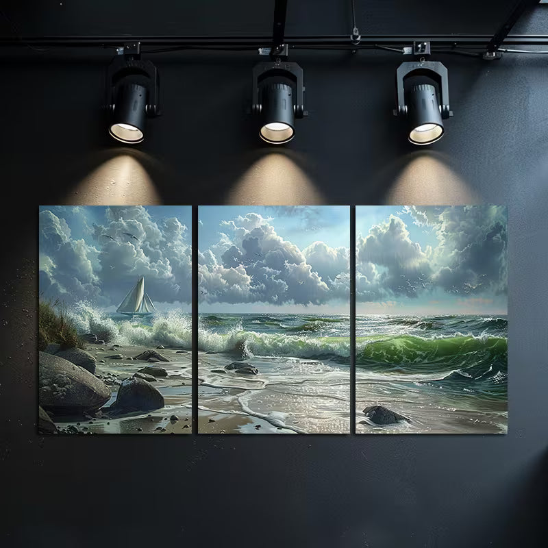3pcs Stormy Seascape Painting Wall Art Set Canvas Framed 50x70cm - High Quality Print 100% Australian Made Wall Canvas Ready to Hang