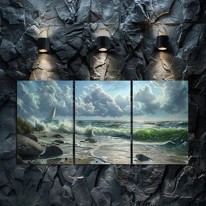 3pcs Stormy Seascape Painting Wall Art Set Canvas Framed 50x70cm - High Quality Print 100% Australian Made Wall Canvas Ready to Hang