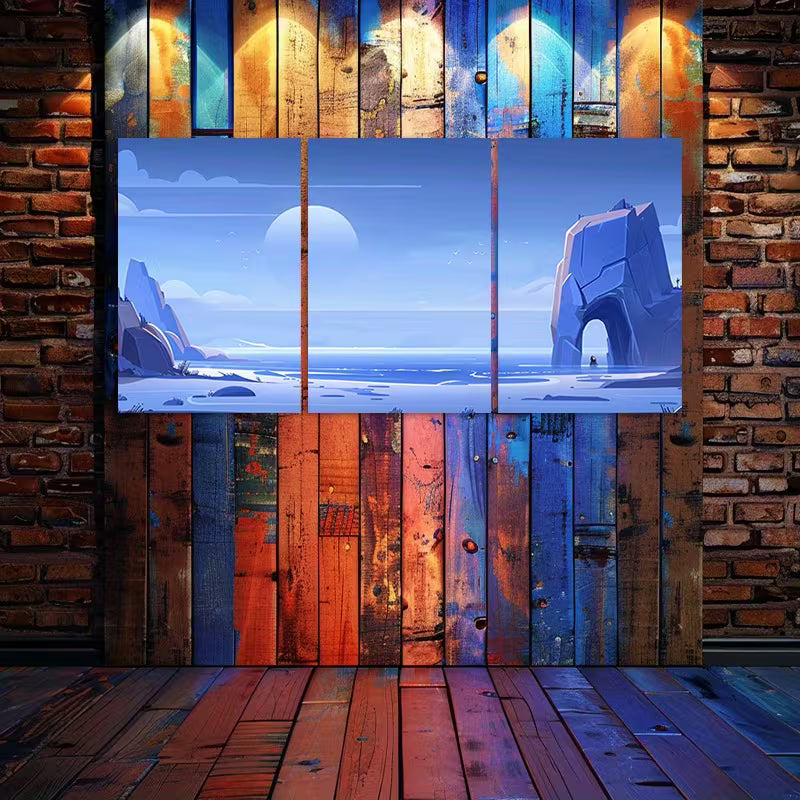 3pcs Illustration of an Alien Landscape Wall Art Set Canvas Framed 50x70cm - High Quality Print 100% Australian Made Wall Canvas Ready to Hang