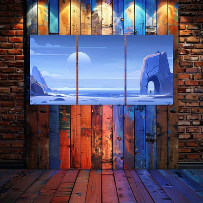 3pcs Illustration of an Alien Landscape Wall Art Set Canvas Framed 60x90cm - High Quality Print 100% Australian Made Wall Canvas Ready to Hang