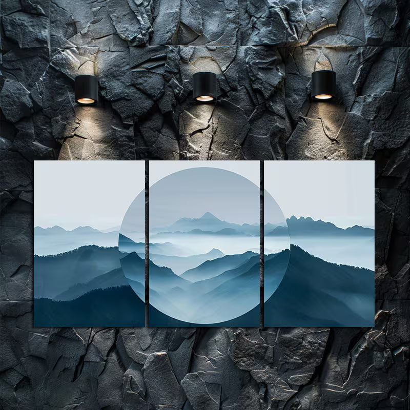 3pcs Mountains with an Abstract Mirror Effect Wall Art Set Canvas Framed 40x60cm - High Quality Print 100% Australian Made Wall Canvas Ready to Hang