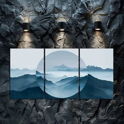 3pcs Mountains with an Abstract Mirror Effect Wall Art Set Canvas Framed 40x60cm - High Quality Print 100% Australian Made Wall Canvas Ready to Hang