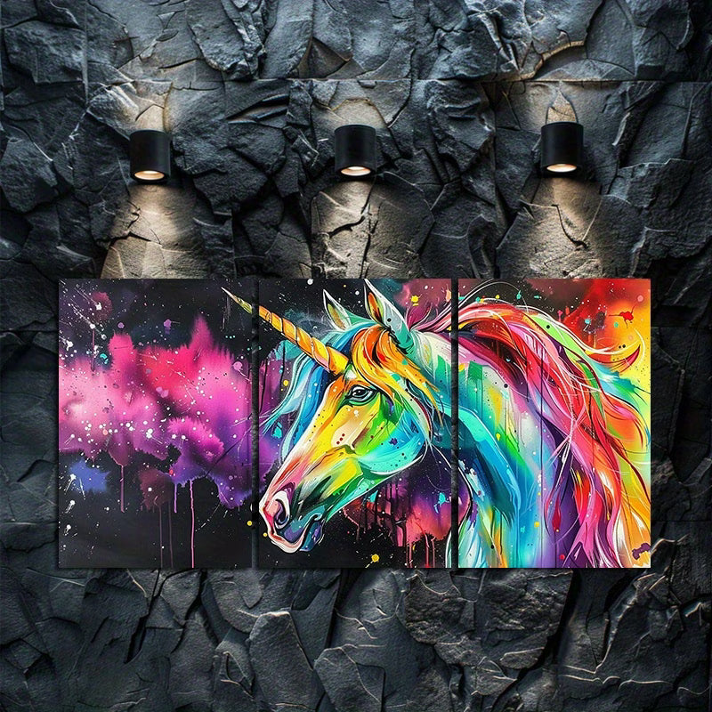 3pcs Oil Painting of a Magical Unicorn Wall Art Set Canvas Framed 60x90cm - High Quality Print 100% Australian Made Wall Canvas Ready to Hang