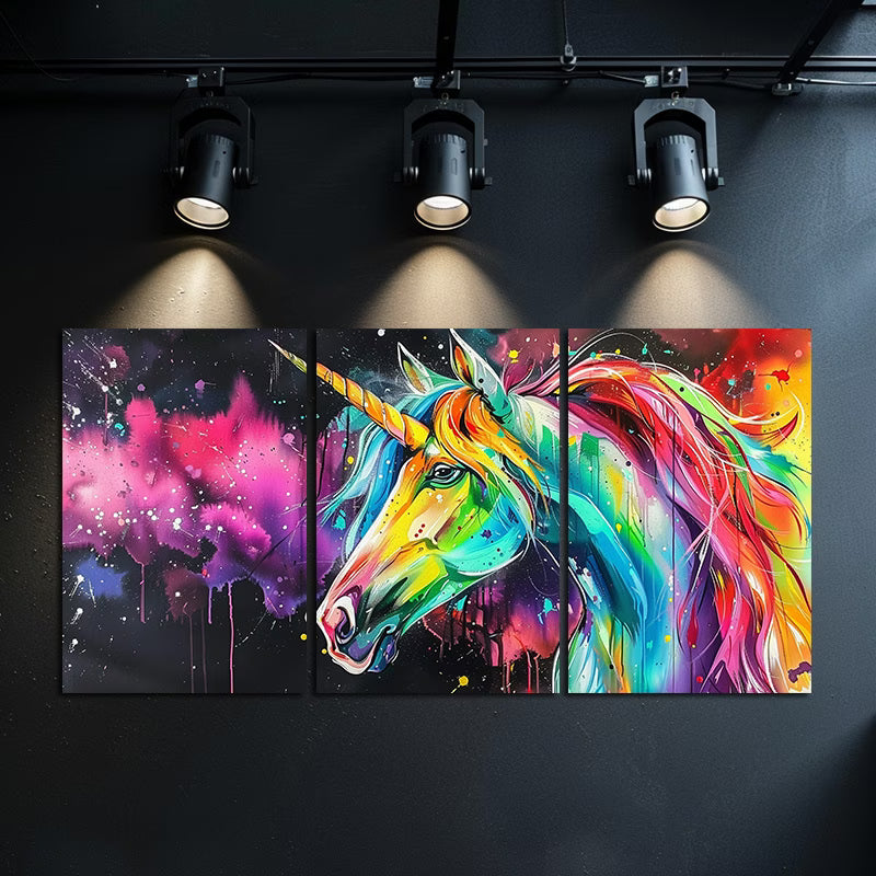 3pcs Oil Painting of a Magical Unicorn Wall Art Set Canvas Framed 40x60cm - High Quality Print 100% Australian Made Wall Canvas Ready to Hang