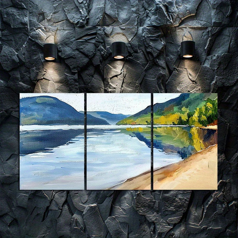 3pcs The Mountains and Rivers of Norway Wall Art Set Canvas Framed 60x90cm - High Quality Print 100% Australian Made Wall Canvas Ready to Hang