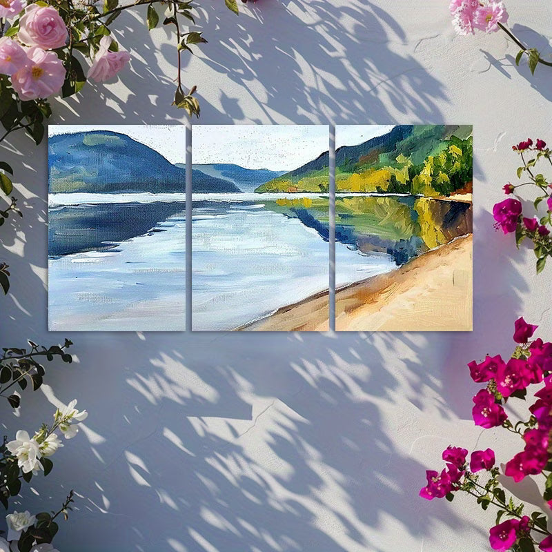 3pcs The Mountains and Rivers of Norway Wall Art Set Canvas Framed 40x60cm - High Quality Print 100% Australian Made Wall Canvas Ready to Hang