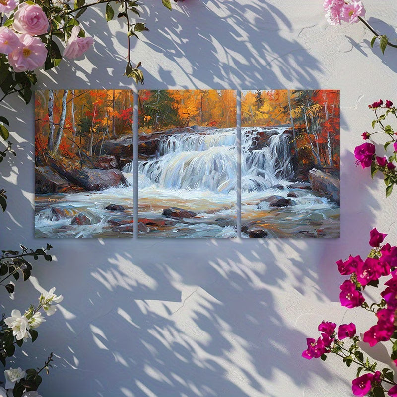 3pcs Waterfall Nature Scene Oil Painting Wall Art Set Canvas Framed 50x70cm - High Quality Print 100% Australian Made Wall Canvas Ready to Hang