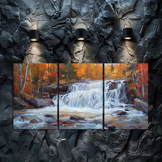 3pcs Waterfall Nature Scene Oil Painting Wall Art Set Canvas Framed 50x70cm - High Quality Print 100% Australian Made Wall Canvas Ready to Hang