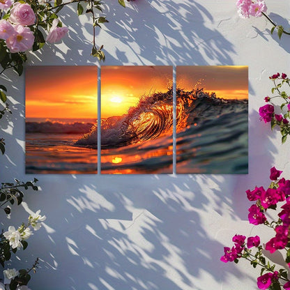 3pcs Sunset Wave Sea Landscape Wall Art Set Canvas Framed 40x60cm - High Quality Print 100% Australian Made Wall Canvas Ready to Hang