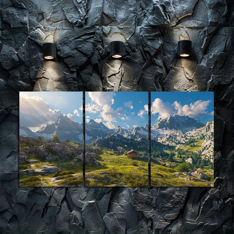 3pcs Serene Alpine Hut Scene Wall Art Set Canvas Framed 50x70cm - High Quality Print 100% Australian Made Wall Canvas Ready to Hang