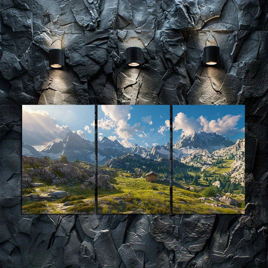 3pcs Serene Alpine Hut Scene Wall Art Set Canvas Framed 50x70cm - High Quality Print 100% Australian Made Wall Canvas Ready to Hang