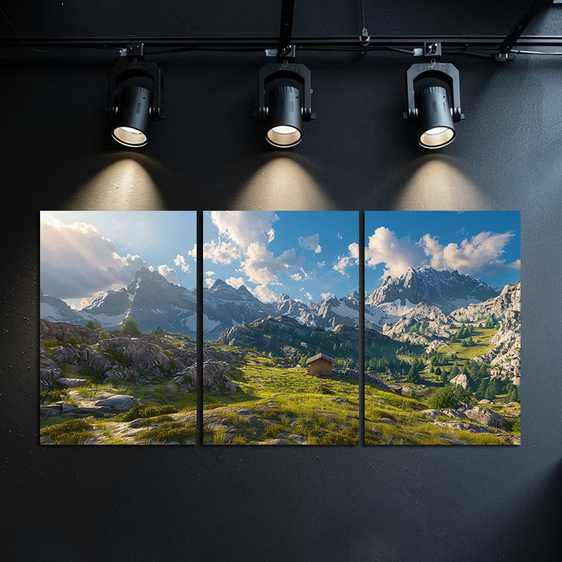 3pcs Serene Alpine Hut Scene Wall Art Set Canvas Framed 50x70cm - High Quality Print 100% Australian Made Wall Canvas Ready to Hang
