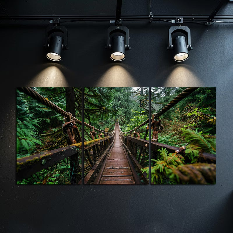 3pcs Vintage Wooden Bridge in British Columbia Wall Art Set Canvas Framed 50x70cm - High Quality Print 100% Australian Made Wall Canvas Ready to Hang