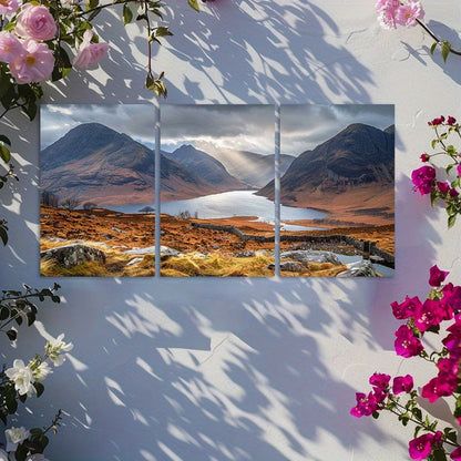 3pcs Mountain Lake Scottish Highlands Landscape Wall Art Set Canvas Framed 50x70cm - High Quality Print 100% Australian Made Wall Canvas Ready to Hang