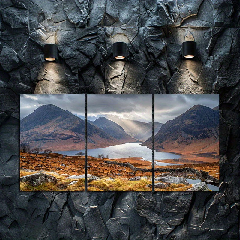 3pcs Mountain Lake Scottish Highlands Landscape Wall Art Set Canvas Framed 60x90cm - High Quality Print 100% Australian Made Wall Canvas Ready to Hang