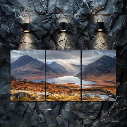 3pcs Mountain Lake Scottish Highlands Landscape Wall Art Set Canvas Framed 60x90cm - High Quality Print 100% Australian Made Wall Canvas Ready to Hang