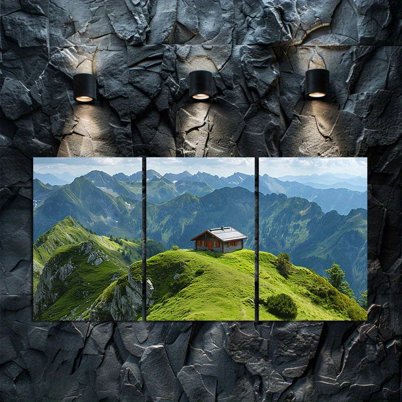 3pcs small mountain hotel on a grassy hill Wall Art Set Canvas Framed 50x70cm - High Quality Print 100% Australian Made Wall Canvas Ready to Hang