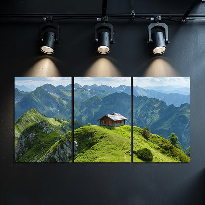 3pcs small mountain hotel on a grassy hill Wall Art Set Canvas Framed 50x70cm - High Quality Print 100% Australian Made Wall Canvas Ready to Hang