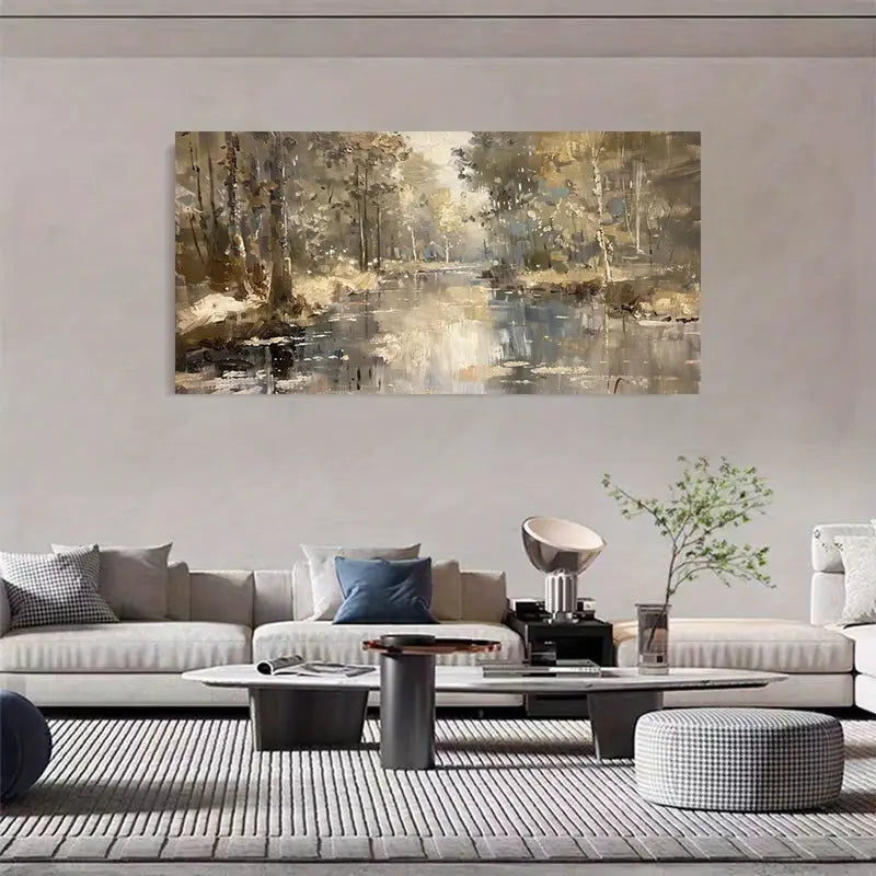 Serene River & Tree Scene wall canvas office home room framed 120x60cm - Bella Home Decor