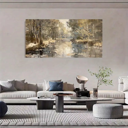 Serene River & Tree Scene wall canvas office home room framed 120x60cm - Bella Home Decor