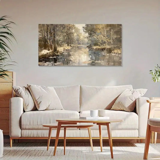 Serene River & Tree Scene wall canvas office home room framed 120x60cm - Bella Home Decor