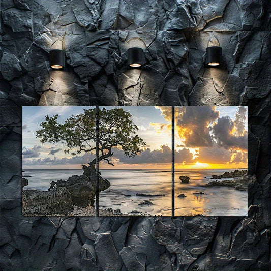 3pcs Serene Sunset Mangrove & Rocks Scene Wall Art Set Canvas Framed 60x90cm - High Quality Print 100% Australian Made Wall Canvas Ready to Hang