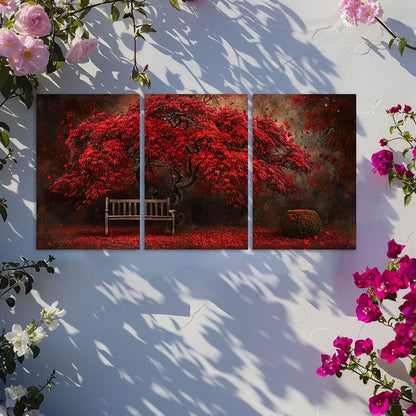 3pcs Red Maple Tree in Full Bloom Wall Art Set Canvas Framed 40x60cm - High Quality Print 100% Australian Made Wall Canvas Ready to Hang