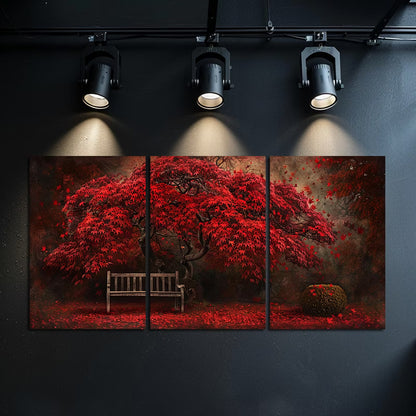 3pcs Red Maple Tree in Full Bloom Wall Art Set Canvas Framed 40x60cm - High Quality Print 100% Australian Made Wall Canvas Ready to Hang