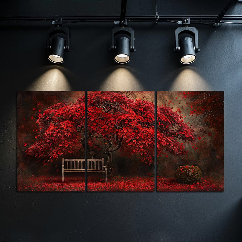 3pcs Red Maple Tree in Full Bloom Wall Art Set Canvas Framed 60x90cm - High Quality Print 100% Australian Made Wall Canvas Ready to Hang