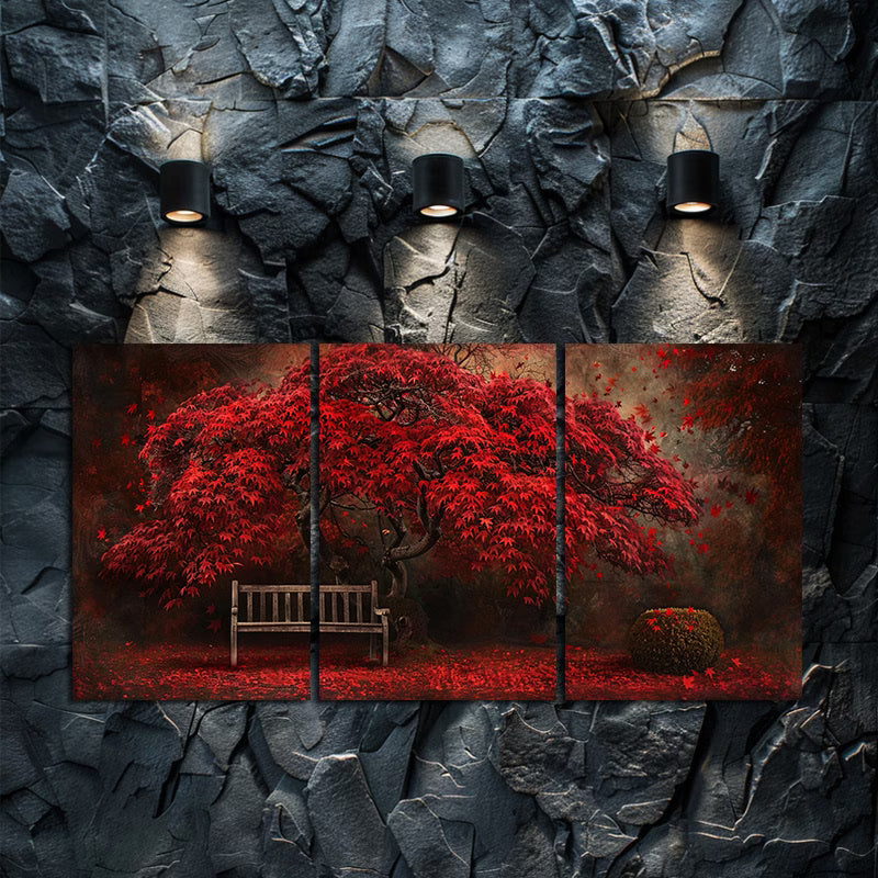 3pcs Red Maple Tree in Full Bloom Wall Art Set Canvas Framed 50x70cm - High Quality Print 100% Australian Made Wall Canvas Ready to Hang