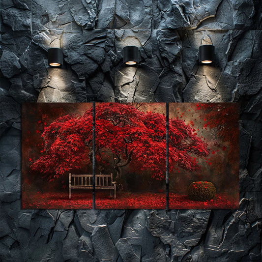 3pcs Red Maple Tree in Full Bloom Wall Art Set Canvas Framed 50x70cm - High Quality Print 100% Australian Made Wall Canvas Ready to Hang