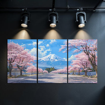 3pcs Cherry Blossom and Mount Fuji Scenery Wall Art Set Canvas Framed 50x70cm - High Quality Print 100% Australian Made Wall Canvas Ready to Hang - Bella Home Decor