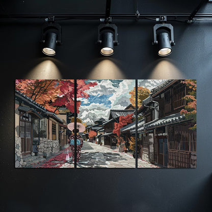 3pcs Japanese Street  Shin Hai Cheng Scene Wall Art Set Canvas Framed 60x90cm - High Quality Print 100% Australian Made Wall Canvas Ready to Hang