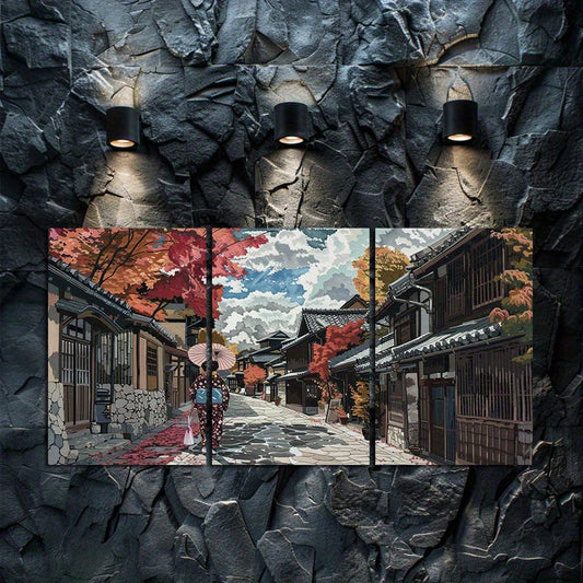 3pcs Japanese Street Shin Hai Cheng Scene Wall Art Set Canvas Framed 50x70cm - High Quality Print 100% Australian Made Wall Canvas Ready to Hang
