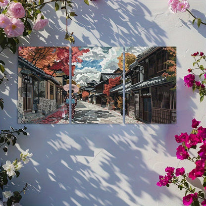 3pcs Japanese Street  Shin Hai Cheng Scene Wall Art Set Canvas Framed 40x60cm - High Quality Print 100% Australian Made Wall Canvas Ready to Hang