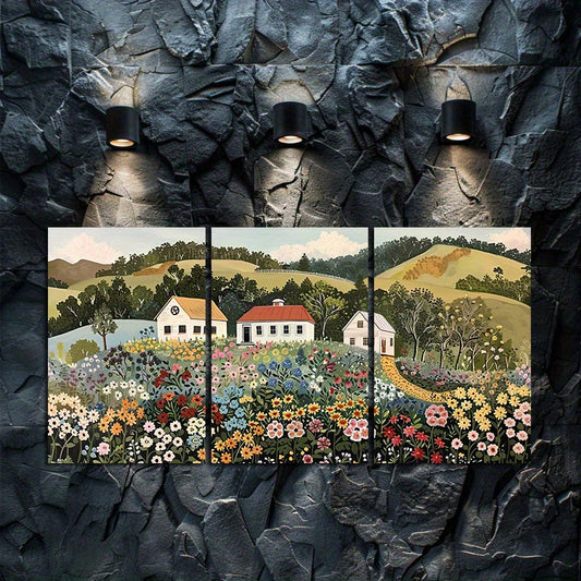 3pcs Grandma Moses-Inspired Retro Rural Charm Wall Art Set Canvas Framed 60x90cm - High Quality Print 100% Australian Made Wall Canvas Ready to Hang