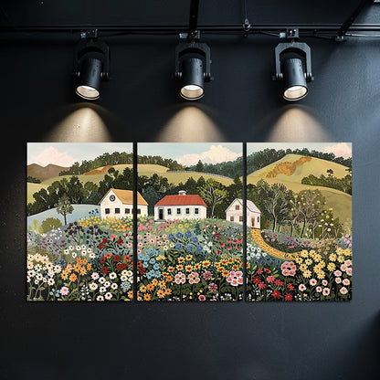 3pcs Grandma Moses-Inspired Retro Rural Charm Wall Art Set Canvas Framed 40x60cm - High Quality Print 100% Australian Made Wall Canvas Ready to Hang