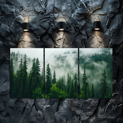 3pcs Mountain and Dark Green Pine Forest Scenes Wall Art Set Canvas Framed 40x60cm - High Quality Print 100% Australian Made Wall Canvas Ready to Hang
