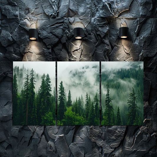 3pcs Mountain and Dark Green Pine Forest Scene Wall Art Set Canvas Framed 50x70cm - High Quality Print 100% Australian Made Wall Canvas Ready to Hang