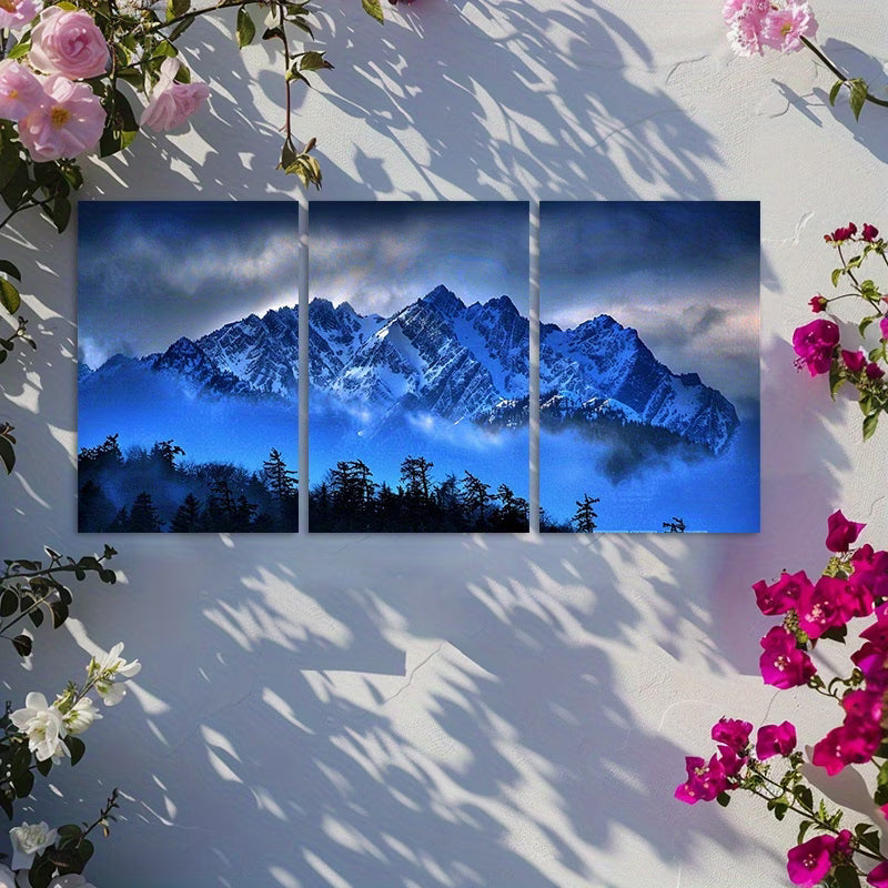 3pcs Snow Mountain Forest & Peaks Landscape Wall Art Set Canvas Framed 60x90cm - High Quality Print 100% Australian Made Wall Canvas Ready to Hang