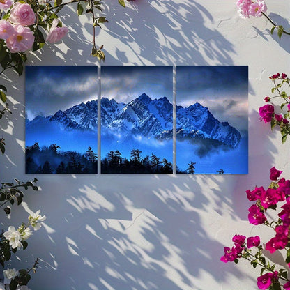 3pcs Snow Mountain Forest & Peaks Landscape Wall Art Set Canvas Framed 50x70cm - High Quality Print 100% Australian Made Wall Canvas Ready to Hang
