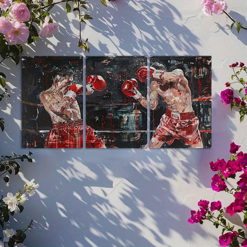 3pcs Boxer Fight Scene Wall Art Set Canvas Framed 60x90cm - High Quality Print 100% Australian Made Wall Canvas Ready to Hang - Bella Home Decor