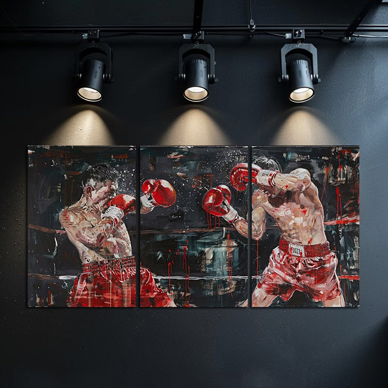 3pcs Boxer Fight Scene Wall Art Set Canvas Framed 40x60cm - High Quality Print 100% Australian Made Wall Canvas Ready to Hang - Bella Home Decor