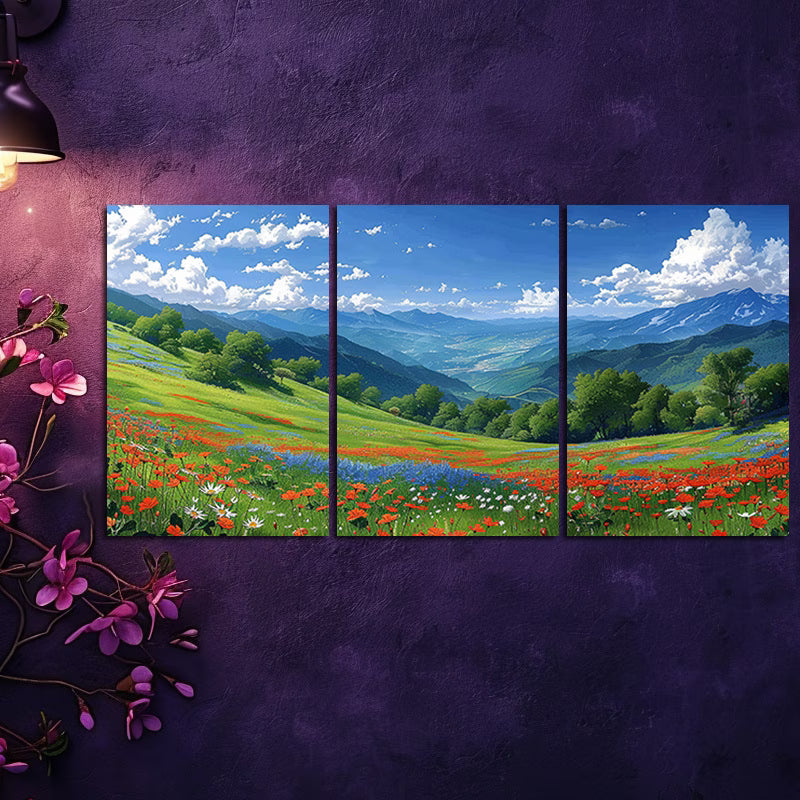3pcs beautiful field of wildflowers Wall Art Set Canvas Framed 60x90cm - High Quality Print 100% Australian Made Wall Canvas Ready to Hang - Bella Home Decor